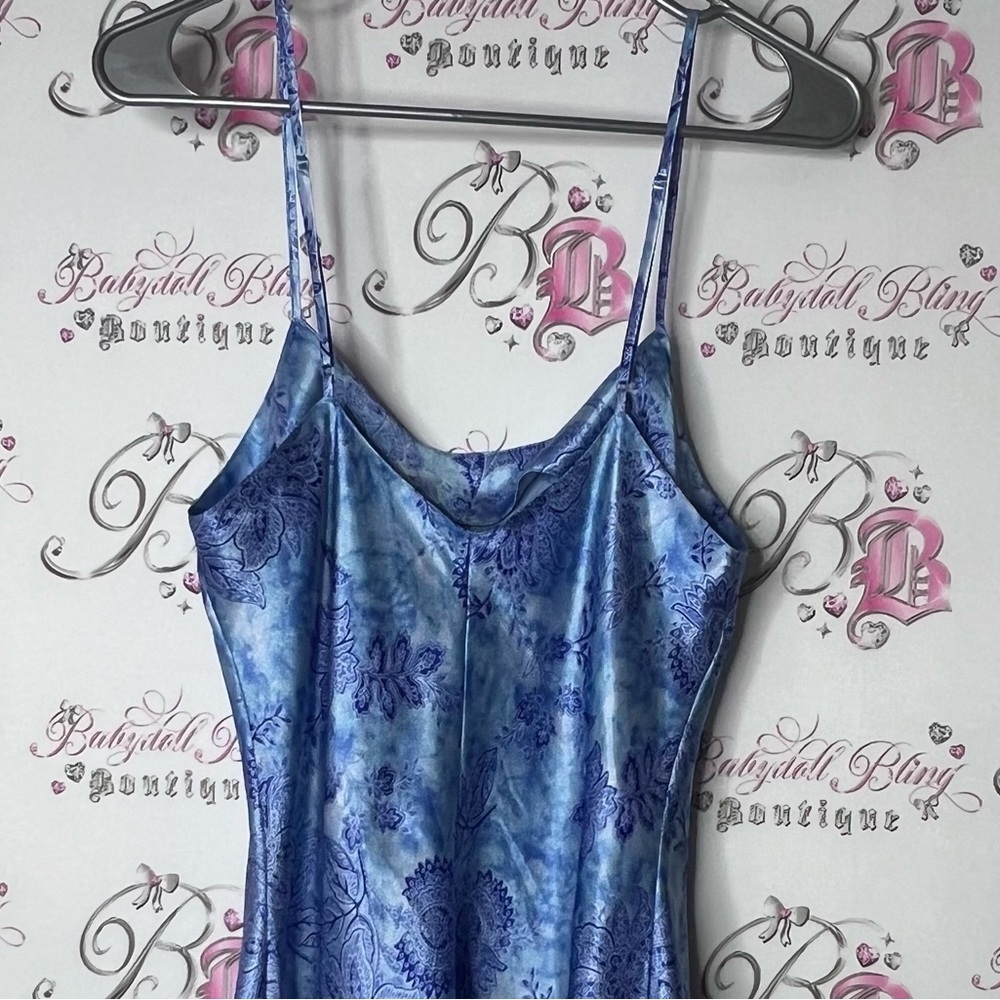 Versailles dress paisley Blue Floral Slip shiny shimmer boho Dress - Picture 4 of 7